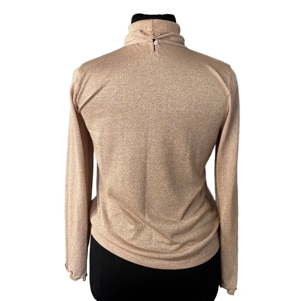 J. Crew Shimmering Beige Blush Knit Turtleneck Top with Ruffle hem